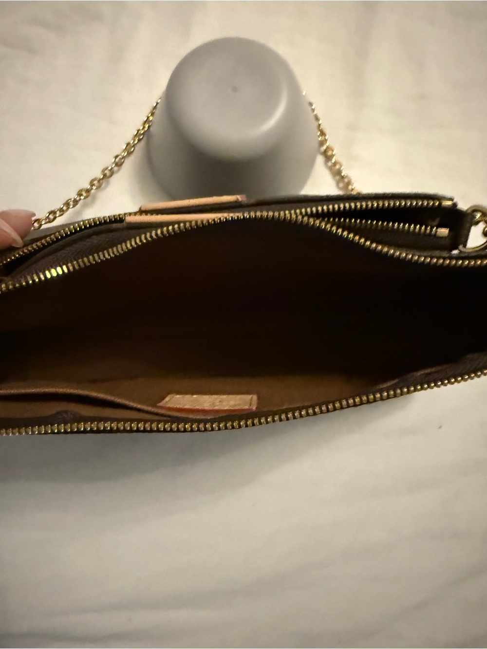 LV Multi Brown Monogram Canvas Pochette Bag with Gold Chain - Picture 4 of 4